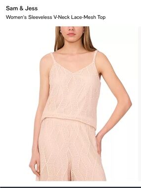 Sam & Jess Women's Sleeveless V-Neck Lace-Mesh Camisole in Blush